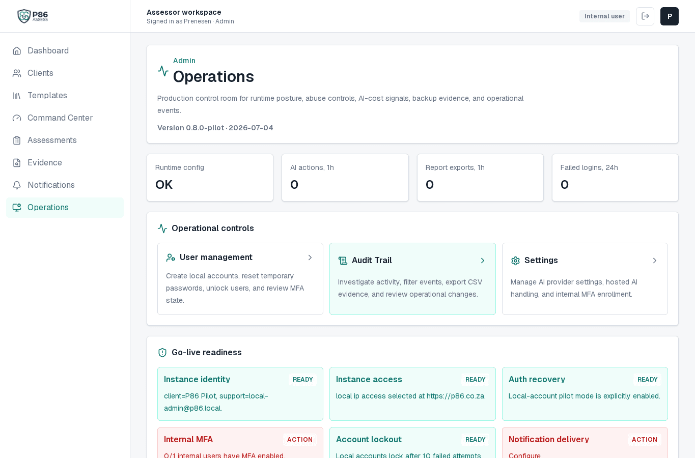 P86-Assess assessment workflow screen